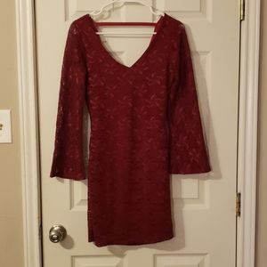 Red lace open back party dress